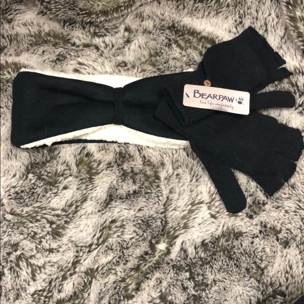 Bearpaw Sherpa lined headband and mittens NWT